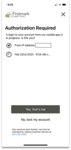 Authorization required screen for push authentication